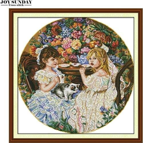 Two Little Girls Croos Stitch Patterns aida 14CT 11CT DMC Chinese Counted Cross Stitch Kit DIY Handwork Embroidery Needlework