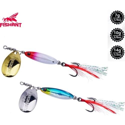 FISHANT Metal Rotating Sequins Spoon Lure 7g/10g/14g Spinner Fishing Hard Bait with Feather Treble Hook Fishing Accessories