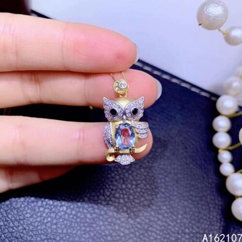 Exquisite Jewelry 925 Sterling Silver Inlaid With Natural Aquamarine Girl Luxury Fashion Owl OL Style GEM PENDANT NECKLACE Suppo