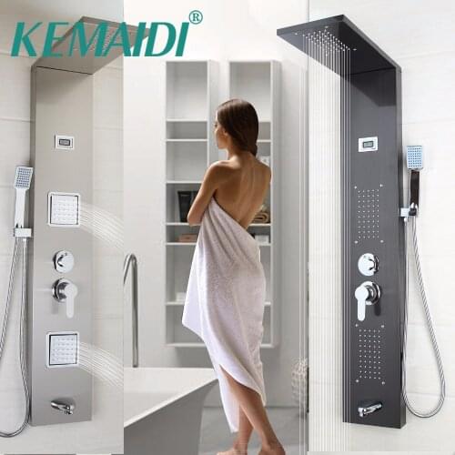 KEMAIDI Modern Wall Mounted One Handle +Handshower+Tub Spout+Massage System Shower Panel Bathroom Stainless Steel Shower Column