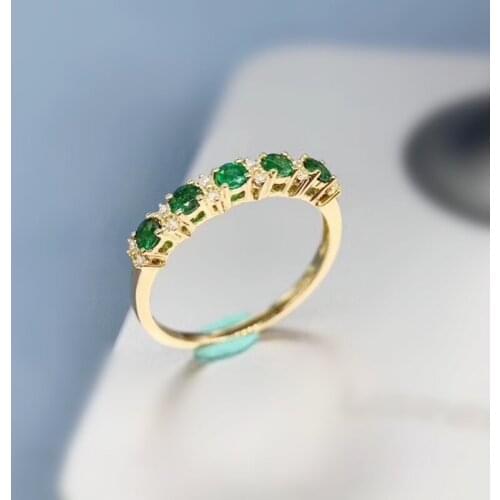 Natural real emerald round slim ring Per jewelry Free shipping 0.15ct*5pcs gemstone 925 sterling silver Fine jewelry J2092404