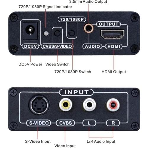 720P AV+S-VIDEO CVBS Composite S-Video R/L Audio to HDMI Converter Adapter with S-VIDEO Audio Cable US / EU Plug
