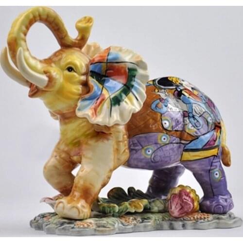 Beautiful ceramic elephant crafts handicraft ornament porcelain figurines wedding home decoration gift