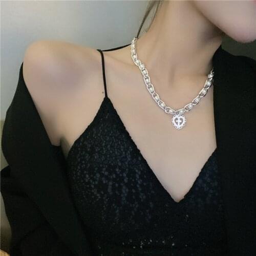LOVOACC Vintage Cross Love Heart Pendant Necklace for Women Lady Chunky Imitation Pearls Beaded Chains Chokers Necklaces Jewelry