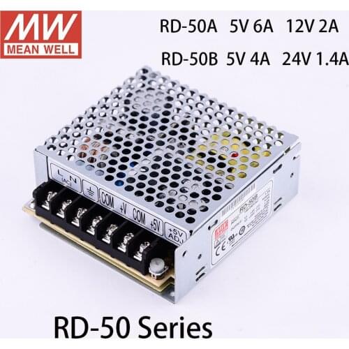 MEAN WELL 110/220V AC To DC RD-50A 5V 6A 12V 2A RD-50B 5V 4A 24V 1.4A Dual Output Switching Power Supply Meanwell Led Driver