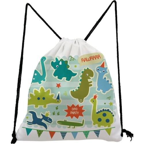 Dinosaur Printed Mini Backpacks Birthday Party Gift Bag Cute Drawstring Bag Green Cartoon Storage Bag Wholesale Dropshipping