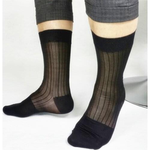 Fashion Mens Formal Dress Socks Mens Classic Vintage Black Stripe Soft and Smooth Nylon Stockings Sexy Male Black Stripe Socks
