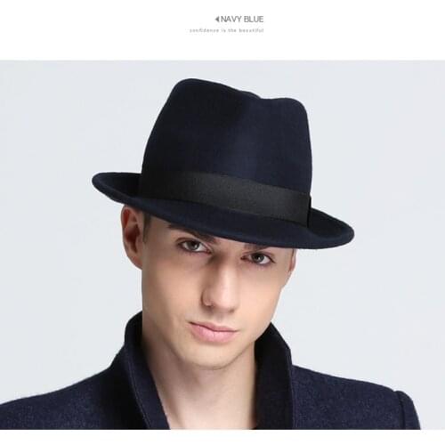 Mens Hat Knight Wool Jazz Hat British Hat Autumn Winter Casual Wool Felt Hat Black Top Hat