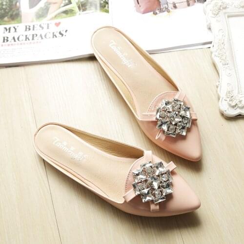 Womens Sandals Flat Mules Shoes Women Rhinestone Slides Women Female Shoes Designer Slippers Women Luxury 2020 Crystal Shoes