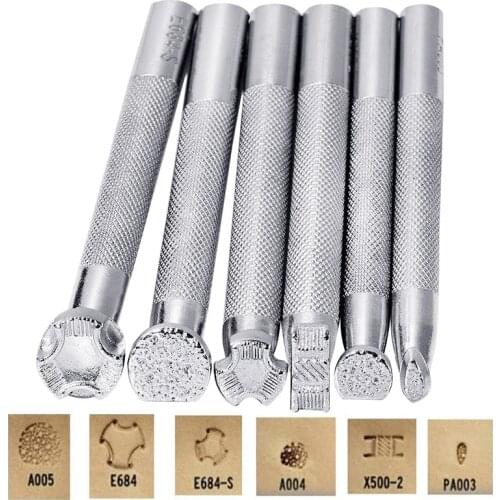 LMDZ 6Pcs Leather Working Saddle Making Stamp Set DIY Punch Stamps Carving Leather Craft Solid Metal Handmade Printinting Tool