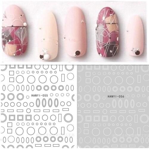 Newest HANYI-55 56 circle design nail art sticker decal stamping back gule DIY nail decoration tips