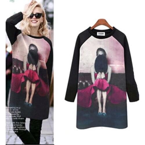 Wholesale women tops Printing women pullovers long sleeves cartoon bottoming shirt the european spring and autumn style DL1159