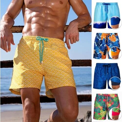 Trunks Beach Board Shorts Mens Swimwear Swim Shorts Drawstring Beach Casual Double Layer Swim Trunks With Pocket