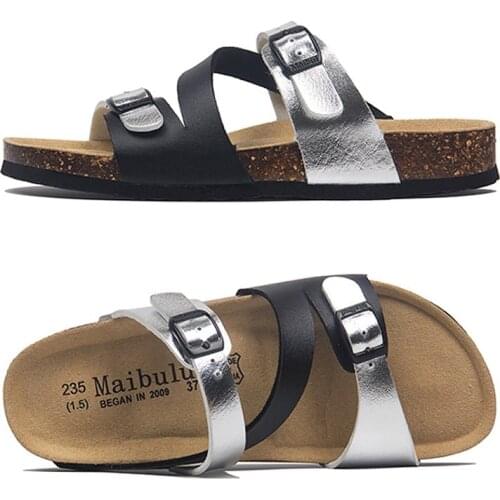 Casual Soft Cork Slippers Women Men Summer Beach Slide Sandals Flip Flops Buckle Strap Comfort Ladies Girl Couples Outside Shoes