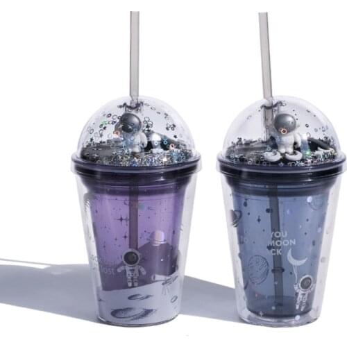 Portable Lovely Cartoon Mug Creative Double Layer Plastic Water Bottle With Straw Yogurt Mug Best Cup Kid Gift For Women Lovers