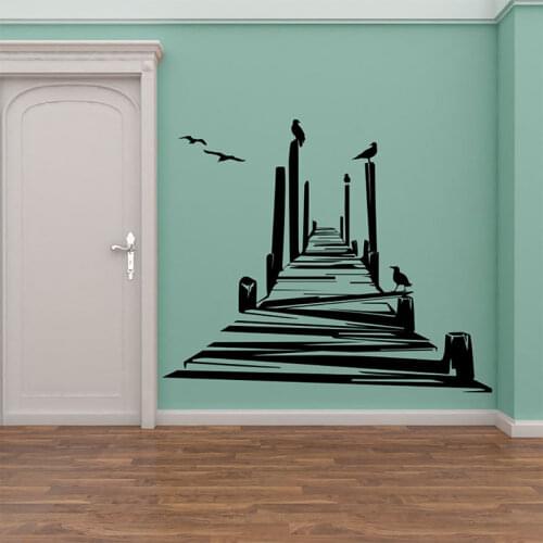 Seaside Ocean Pier And Seagulls Vinyl Home Deocr Living Room Bedroom Bathroom Wall Decals Removable Murals Wallpaper 4578