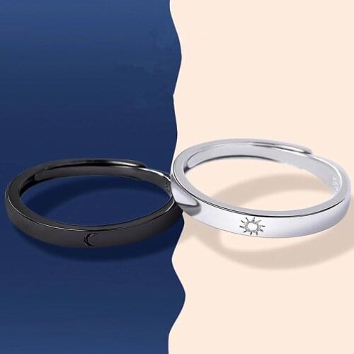 2 Pcs Sun Moon Lover Couple Rings Simple Opening Ring For Couple Men Women Wedding Engagement Promise Valentines Day Jewelry