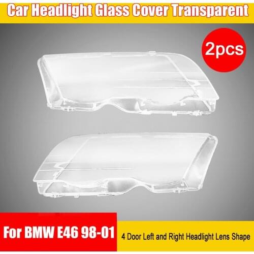 2 Pieces of Car Headlight Glass Cover Transparent 4 Door Left and Right Headlight Lens Shape for BMW E46 98-01 Car Accessories