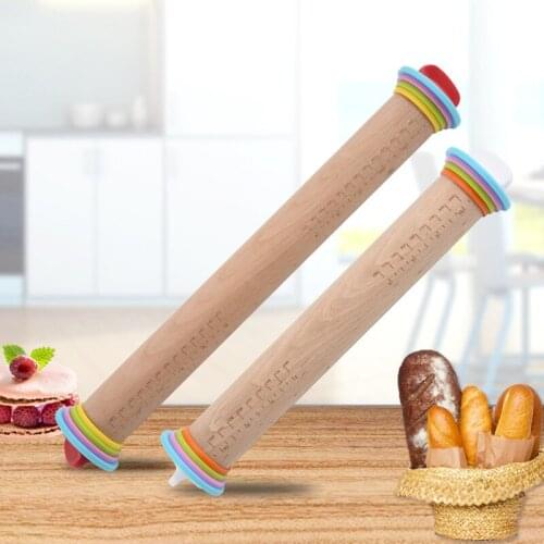 Adjustable Wood Rolling Pin Kitchen Baking Wooden Rolling Pin with Scaled Flour Pastry Flour Sticks Kneading Tools for Pastry