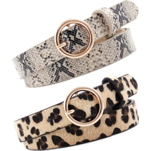 2019 Fashion Leopard Belt Women Snake Zebra Print Thin Horsehair Waist Belt PU Leather Gold Ring Buckle Belts for Ladies Female