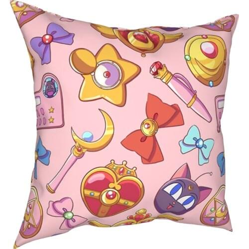 Moon Pattern Pink Pillowcase Decoration Japanese Anime Cushions Throw Pillow for Home Polyester Double-sided Printing
