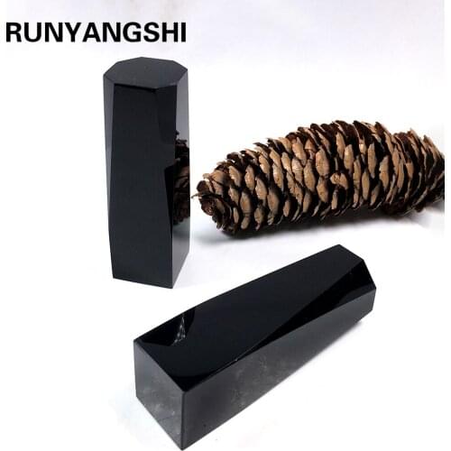 Runyangshi 1pc Natural black stone obsidian Crystal Crafts Raw stone polishing Cube Trinket Home decoration