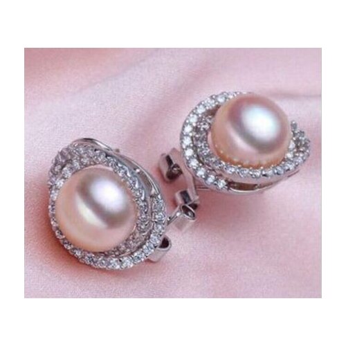 Free shipping luxury Noble jewelry charming a pair 10-11mm AAA++ south sea gold pink pearl stud earrings