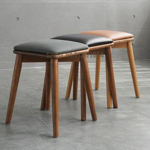 Nordic Solid Wood Leather Art Small Stool Creative Simple Fashion Household Japanese Table Stool Makeup Shoe Changing Stool