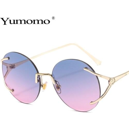 Oversized Retro Metal Round Frameless Sunglasses Women Female Frame Sun glasses Luxury Beach Sunshade Travel Sunglasses uv400