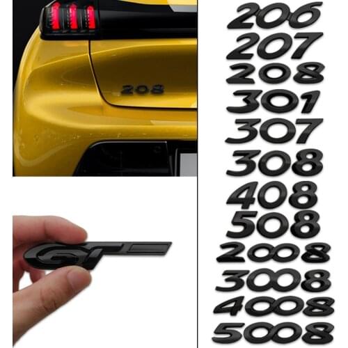 Car Styling Metal Glossy Black Car Rear Trunk Emblem Sticker For Proceed 2008 3008 4008 5008 206 207 208 301 307 308 408 508 GT