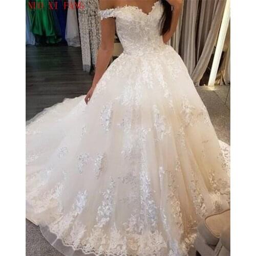 Vintage Luxury Lace Appliques Wedding Dresses Sweetheart Off The Shoulder Court Train Bride dress A line boda vestidos novias