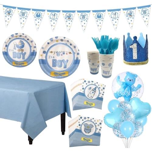 Baby Shower Party Decorations Supplies Tableware Paper Plates Cups Tablecloth Cake Decors Gender Reveal 1st Birthday Party Decor