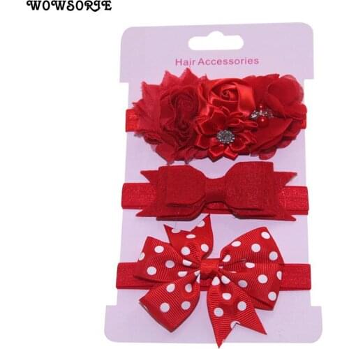 Wowsorie 2018 Fashion Children Satin Ribbon Roses Fabric Silk Flowers Headband Girls Hair Accessories 3pcs/set 13 Colors