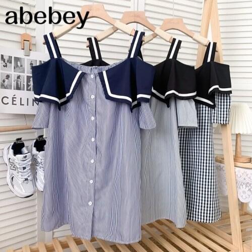 Temperament slash neck sleeveless Dress hit color patchwork single breasted print short strap Dress 2021 New Summer Women