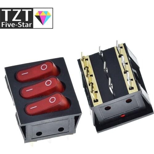 1PCS On-Off KCD3 9Pin Red 16A/250V AC Light Boat Car Rocker Switch KCD3 Triple Light Switch Button KCD3-303