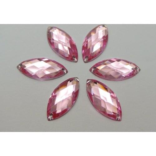 100 Pink Flatback Acrylic Horse Eye Sewing Rhinestone Button 9X20mm Sew on beads