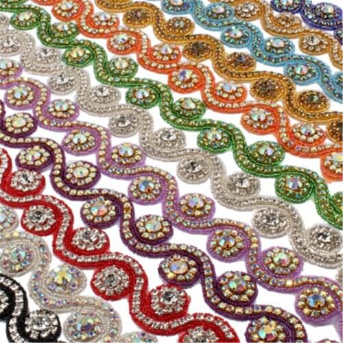 2yard/lot DIY Boutique AB Rhinestone Applique Crystal Button by yards Girl Headband Accessories Wedding Hair Dress Garment