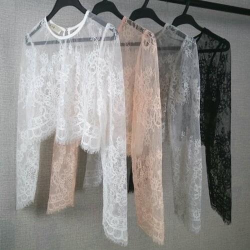 2020 Elegant Lace Jacket Women Scoop Neckline Long Sleeve Out Coat Female Appliques