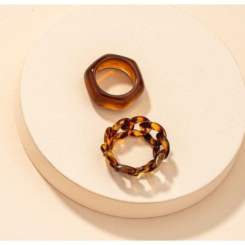 2021 Korea Colorful Transparent Acrylic Irregular Brown Color Ring Resin Tortoise Rings for Women Girls Jewelry Gifts Vintage