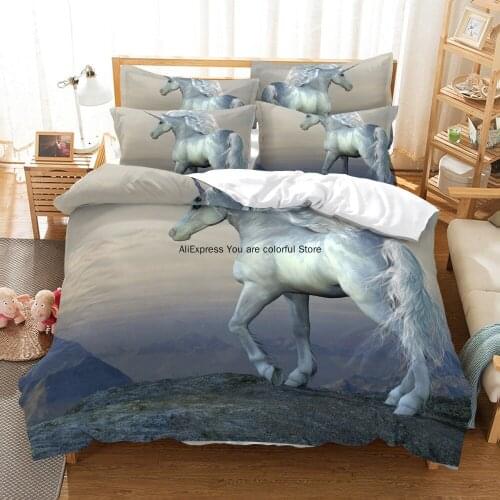 3D Cartoon Unicorn Lovely Kids Bedding Set Kawaii Bed King Size Floral Girl Quilt Duvet Cover Girly Home Textiles 3pcs Drop Ship