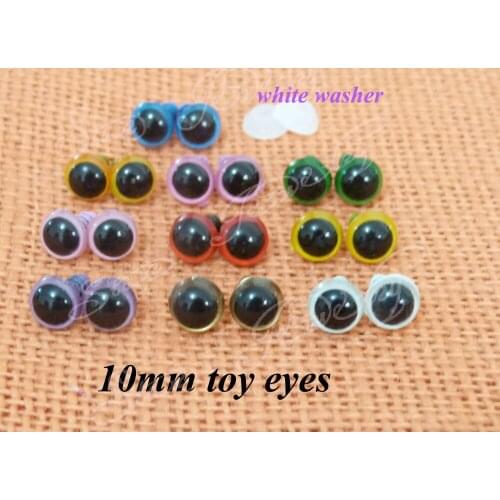 40pcs/lot 10mm plastic safety toy eyes +white washers for plush bear doll decoration---color option