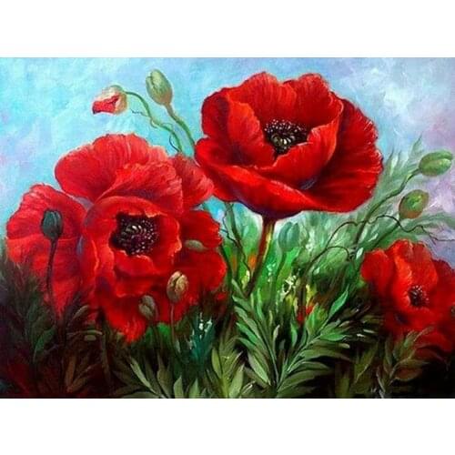5D DIY Diamond Painting cross stitch Poppy round diamond Mosaic Diamond Embroidery red flowers Needlework Decorative Paintings