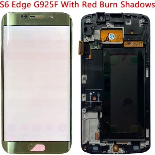 SUPER AMOLED Display For Samsung Galaxy S6 Edge LCD Display With Frame 5.1" SM-G925F G925A Display Touch Screen Red Shadows