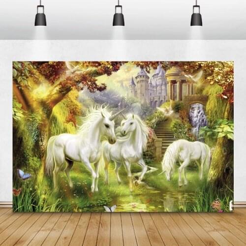 Fairytale Wonderland Unicorn Castle Butterfly Stair Stream Trees Room Decro Photo Backgrounds Photo Backdrops Photozone Studio