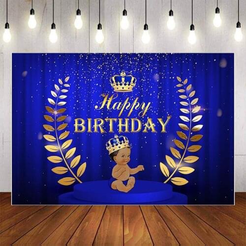 Mehofond Photography Background Royal Blue and Gold King Crown Little Prince Happy Birthday Party Backdrop Photo Studio Props