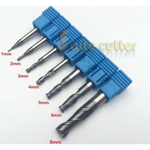 7pcs 2F Double Flute HRC55 Tungsten solid carbide NANO Coated CNC Router aluminum Steel End Mill milling cutter 1,2,3,4,5,6,8mm