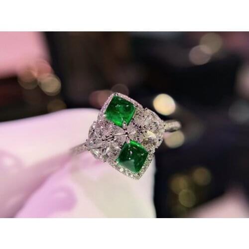 H714 Emerald Ring 0.65ct Pure 18K Gold Jewelry Colombia Vivid Green Emerald Gemstone Diamond Female Rings for women Fine Ring