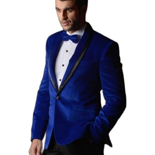 Royal Blue Velvet Mens Toast Suits Evening Dress Handsome Groom Tuxedos Blazer Coat Trousers Set (Jacket+Pants+Tie) NO:230