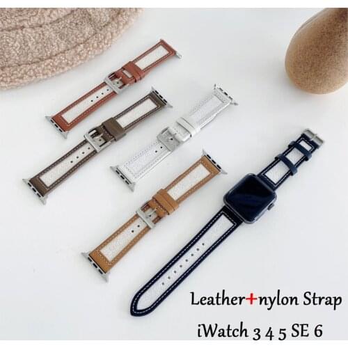 Leather+nylon strap For Apple watch band 44mm 40mm 42mm 38mm 44 mm Smartwatch Accessories wristband bracelet iWatch 3 4 5 SE 6 7