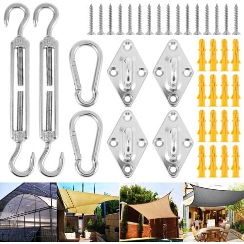 8pcs Sun Shade Sail Canopy Fixing Fittings Accessory Kit Stainless Steel Hardware Kit Turnbuckle Pad Eye Carabiner Clip Hook Scr